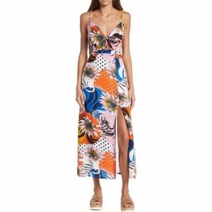 Walter Baker Women's Multicolor Tropical Inspired Midi Dress w/ Slit. Size 4
